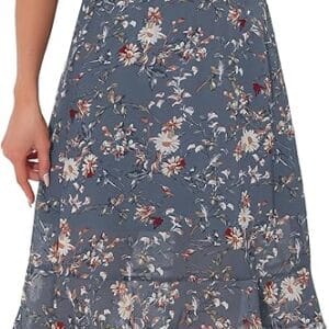 Allegra K Women's Floral Midi Skirts Summer Ruffle High Waist Flowy A-Line Split Knee Length Skirt