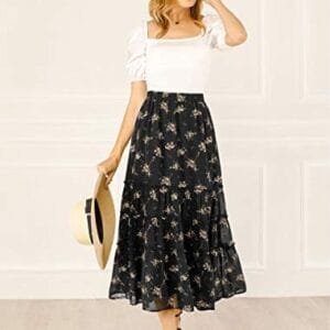 Allegra K Women's Floral Skirts Chiffon A-line Long Tiered Ruffle Boho Midi Skirt XS-3XL