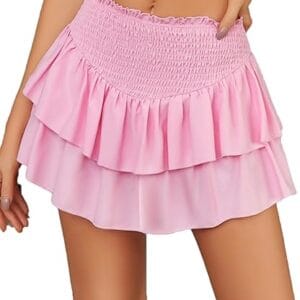 Avidlove Women's High Waist Ruffle Flowy Mini Skirts Stretchy Lined Layered Pleated Casual Beach Short Skirt