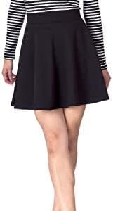 Basic Solid Stretchy Cotton High Waist A-line Flared Casual Skater Mini Skirt