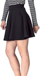 Basic Solid Stretchy Cotton High Waist A-line Flared Casual Skater Mini Skirt