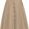 Belle Poque Womens A Line Midi Skirt Vintage Button Down Swing Skirt High Waisted Slit Pleated Skirt with Pockets