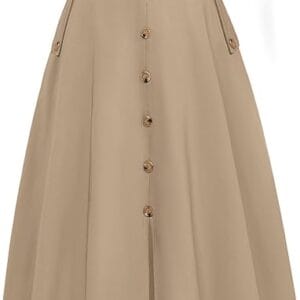 Belle Poque Womens A Line Midi Skirt Vintage Button Down Swing Skirt High Waisted Slit Pleated Skirt with Pockets