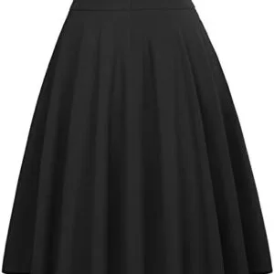 Belle Poque Women's High Waist A-Line Pockets Skirt Skater Flared Midi Skirt Vinage Skirt