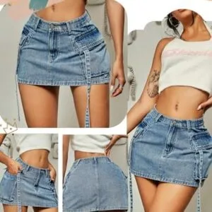 Cargo Skirt Women y2k Button Mini Jeans Skirt Denim Skirt with Pocket Low Waist