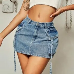 Cargo Skirt Women y2k Button Mini Jeans Skirt Denim Skirt with Pocket Low Waist