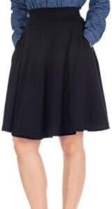 Dani's Choice High-Waisted Cotton Blend Skirt with Pockets - Knee Length A-line Flare for Business and Casual Wear