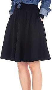 Dani's Choice High-Waisted Cotton Blend Skirt with Pockets - Knee Length A-line Flare for Business and Casual Wear