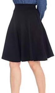 Dani's Choice High-Waisted Cotton Blend Skirt with Pockets - Knee Length A-line Flare for Business and Casual Wear