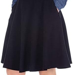 Dani's Choice High-Waisted Cotton Blend Skirt with Pockets - Knee Length A-line Flare for Business and Casual Wear