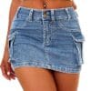 ELLEVEN High Stretchy Cargo Skirt for Women, Low Waist Y2k Mini Skirt Cute Denim Skirt with Pockets