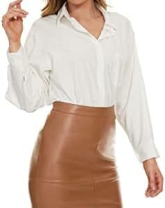 Fahsyee Womens Leather Skirt, Bodycon Faux Mini High Waist Casual Zip PU Slim Pencil Plus Size