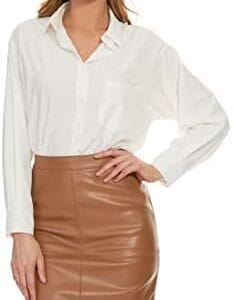 Fahsyee Womens Leather Skirt, Bodycon Faux Mini High Waist Casual Zip PU Slim Pencil Plus Size