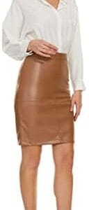 Fahsyee Womens Leather Skirt, Bodycon Faux Mini High Waist Casual Zip PU Slim Pencil Plus Size