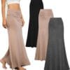 Free to Live 3 Pack Long Skirts for Women Fall Winter Flowy Maxi Skirt High Waist Fold Over Floor Ankle Length Jersey Knit