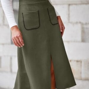 Happy Sailed Women's Faux Suede Midi Skirt Fall Winter Elastic Waist Front Pockets A Line Long Work Skirts with Split