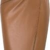 Kate Kasin Women's Faux Leather High Waist Wrap Knit Bodycon Midi Skirt for Business Casual Pencil Skirt