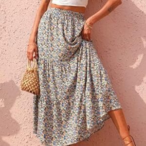 KIRUNDO Women's 2024 Summer Fall High Waist Boho Floral Maxi Skirt Casual Flowy Swing Pleated A Line