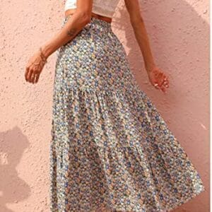 KIRUNDO Women's 2024 Summer Fall High Waist Boho Floral Maxi Skirt Casual Flowy Swing Pleated A Line