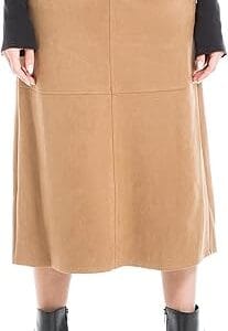 Max Studio Women's Faux Suede Elastic High Waisted Casual A-Line Midi Skirt