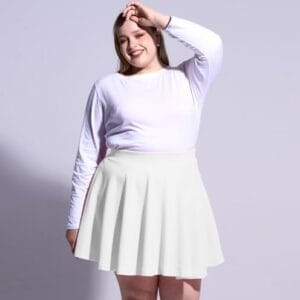 Moon Wood Women's Plus Size Mini Skater Skirt- Basic Versatile High Waisted Flared Casual Stretchy Skirts