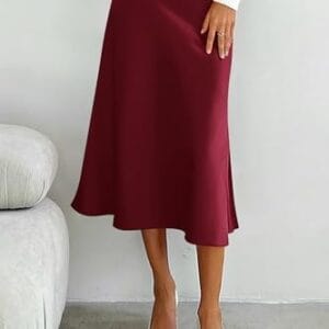 PRETTYGARDEN Womens Midi Skirts 2024 Summer Dressy Casual High Waisted Ruffle A Line Silk Satin Skirts