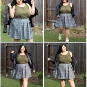 RITERA Plus Size Basic Versatile Stretchy Elastic Waist Flared Casual Mini Skater Skirt/Pleated Plaid Skirt for Women XL-5XL