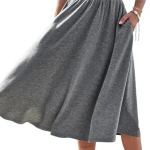 SOFIA'S CHOICE Women's High Elastic Waist Midi Skirt with Pocket A Line Swing Skirts