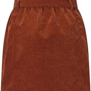 Susupeng Women Paperbag High Waist Elastic Belted Corduroy Button Front with Pockets Short Mini Skirt