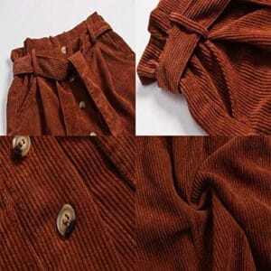 Susupeng Women Paperbag High Waist Elastic Belted Corduroy Button Front with Pockets Short Mini Skirt