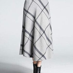 Tanming Women's Winter Warm Elastic Waist Wool Plaid A-Line Pleated Long Skirt