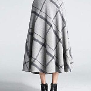 Tanming Women's Winter Warm Elastic Waist Wool Plaid A-Line Pleated Long Skirt