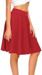 Urban CoCo Women's Basic Midi Skirt Versatile Stretchy Flared Casual High Waisted Skirt