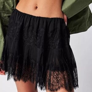 Women Y2K Black White Lace Mini Skirt Low Rise Half Slip Underskirt Ruffle Pleated Layered Flowy Short Skirts