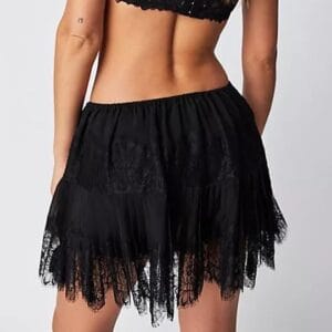 Women Y2K Black White Lace Mini Skirt Low Rise Half Slip Underskirt Ruffle Pleated Layered Flowy Short Skirts