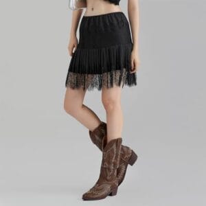 Women Y2k Lace Slip Skirt Elastic Low Rise Mini Skirts Pleated Half Slip Short Skirt Flowy Short Skirt Streetwear