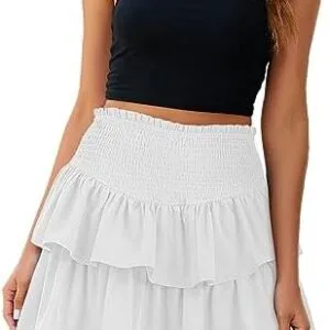 Women's High Waist Ruffle Mini Skirt Cute Tiered Short Skirt with Shorts Underneath