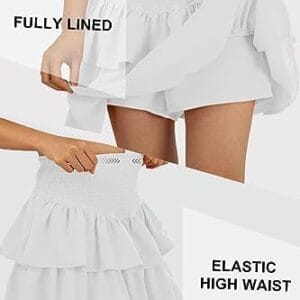 Women's High Waist Ruffle Mini Skirt Cute Tiered Short Skirt with Shorts Underneath