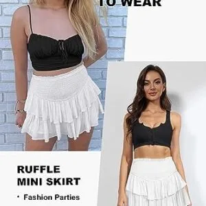 Women's High Waist Ruffle Mini Skirt Cute Tiered Short Skirt with Shorts Underneath