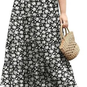 Women's Long Maxi Plus Size Skirt 2024 Trendy Flowy Elastic High Waist Casual Spring Swing A-line Floral Skirts