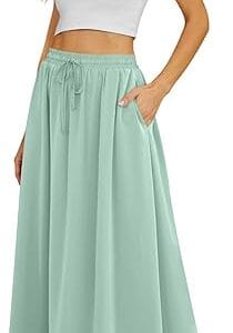 Yincro Women's Flowy Maxi Skirt Summer Pleated High Waisted Casual Long Skirts with Pockets