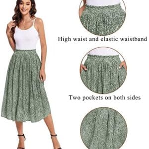 Zeagoo Women's Midi Skirts High Waisted Pleated A-Line Swing Skirts Summer Floral Long Skirts with Pockets